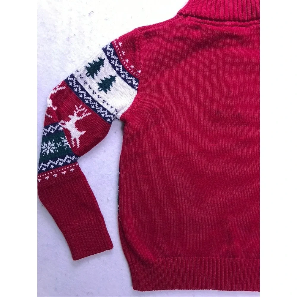 The Children's Place Quarter Zip Sweater Kid S 5/6 Red‎ Fair Isle Holiday